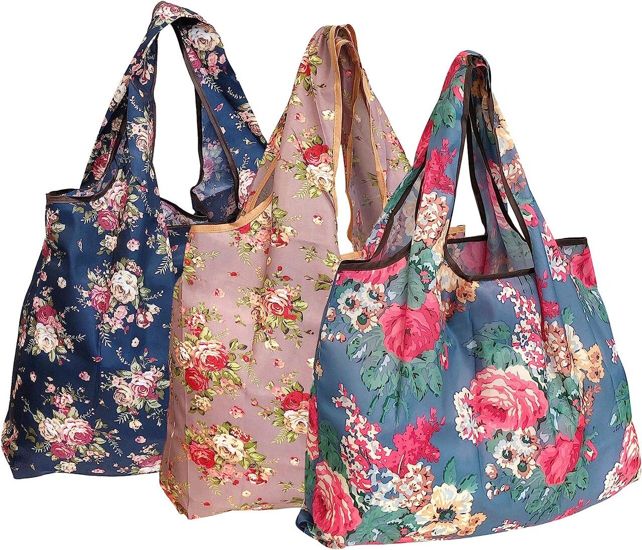 Wrapables Large Foldable Tote Nylon Reusable Grocery Bag, 3 Pack